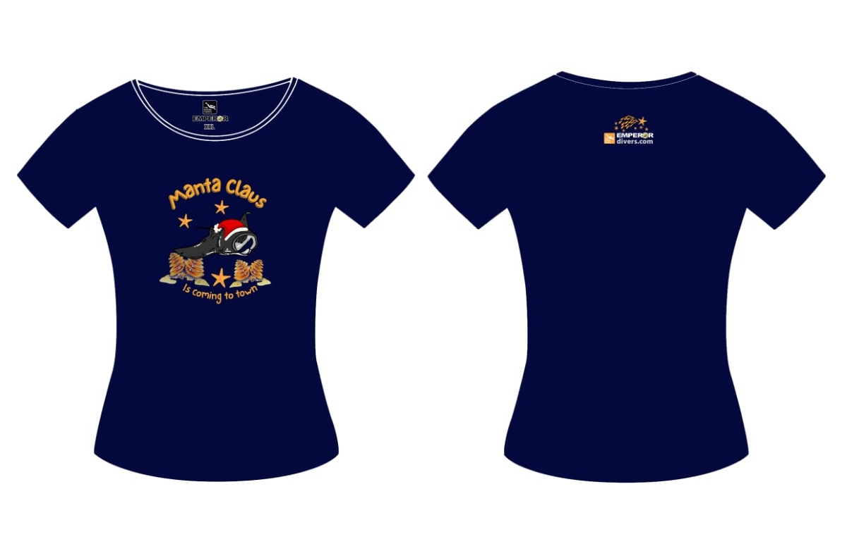 Emperor Divers' women's 'Manta Claus' t-shirt in navy